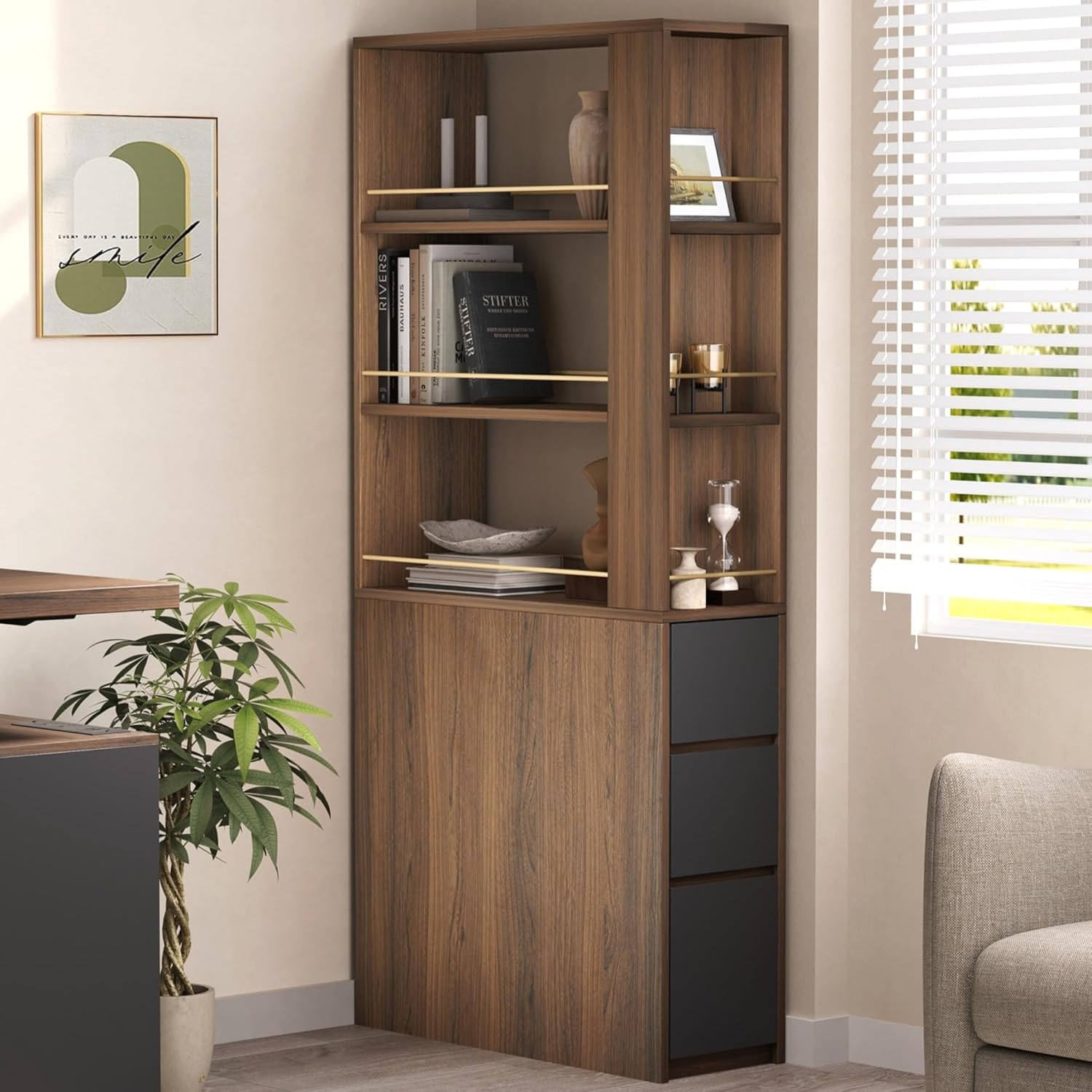 71인치 코너 책장, 3단 서랍 포함, 좁은 공간의 거 - Office Furniture For Small Spaces 리뷰 및 가격