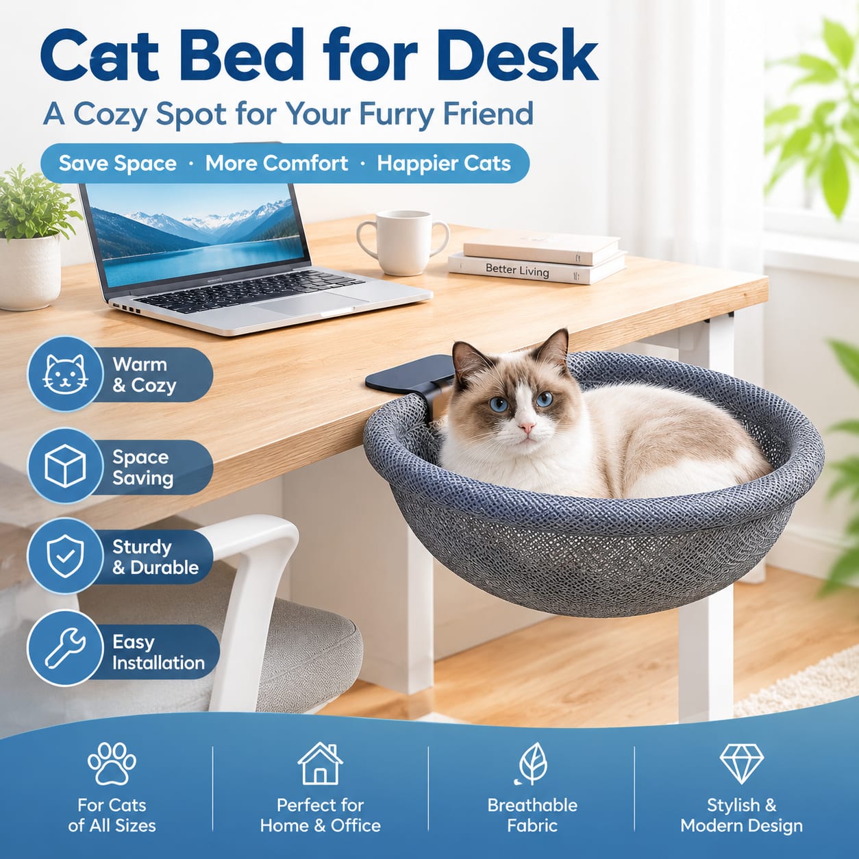 접이식 통기성 여름 고양이 해먹, 책상 아래 조절 가능 - Under Desk Hammock 리뷰 및 가격